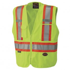 Pioneer 6936 safety vest, high-visibility yellow, detachable with mesh back, zipper, 4 pockets, sold individually