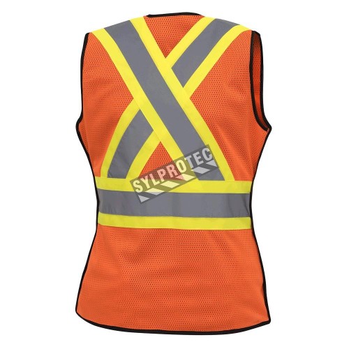 Pioneer 486 safety vest, orange high-visibility, detachable mesh complement, zipper, 6 pockets, sold individually