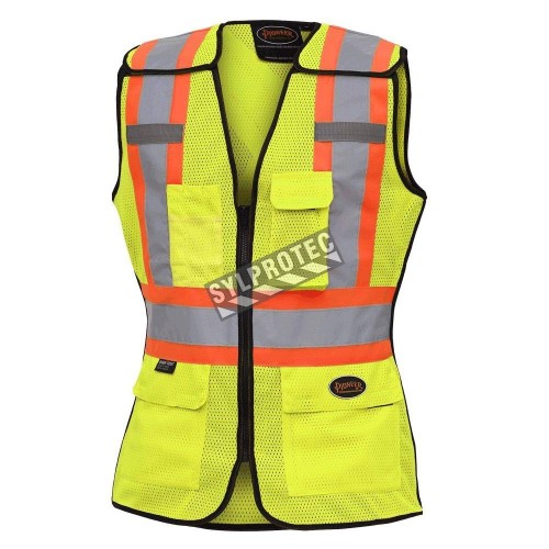 Veste de sécurité Pioneer 489, jaune de haute visibilité, complément détachable, en maille, zipper détachable, 6 poches