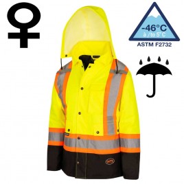Manteau d'hiver jaune-noir 100% imperméable 7-en-1 polyester enduit de polyuréthane, 7 en 1 haute visibilité pour femme