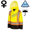Winter women's yellow-black 100% waterproof polyester-polyurethane winter coat 7 in 1 with reflective stripes