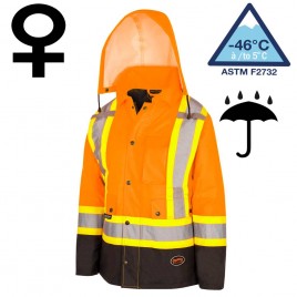 Manteau d'hiver orange-noir 100% imperméable 7-en-1 polyester enduit de polyuréthane, 7 en 1 haute visibilité pour femme