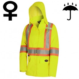 Manteau imperméable pour femme de couleur jaune haute visibilité, Pioneer modèle 5628W, bande réfléchissante, grandeur XS à 4XL