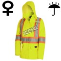 Women's high-visibility yellow waterproof jacket, Pioneer model 5628W, reflective tape, sizes XS to 4XL