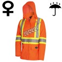 Women's high-visibility orange waterproof jacket, Pioneer model 5626W, reflective tape, sizes XS to 4XL