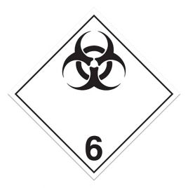 Infectious substances, class 6.2, placard, 10-3/4 in X 10-3/4 in. Use in the transportation of hazardous materials.