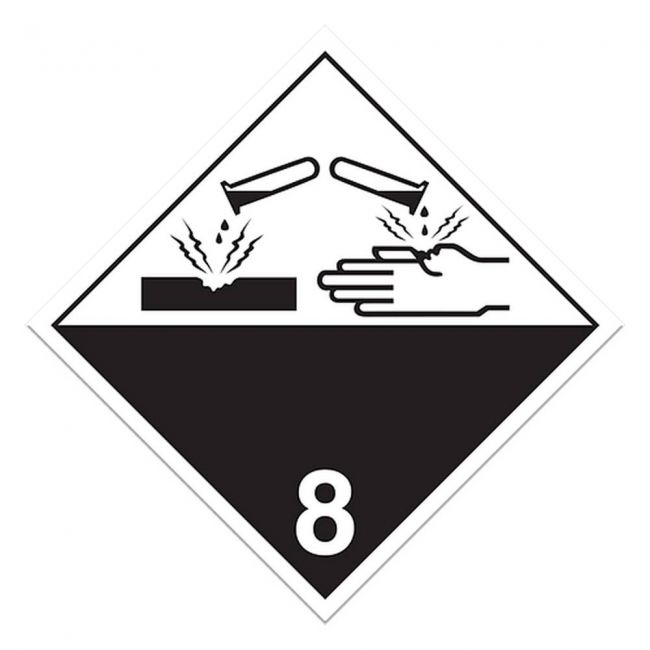 Placard corrosif classe 8, 10-3/4 po., Pour le transport des matières dangereuses.